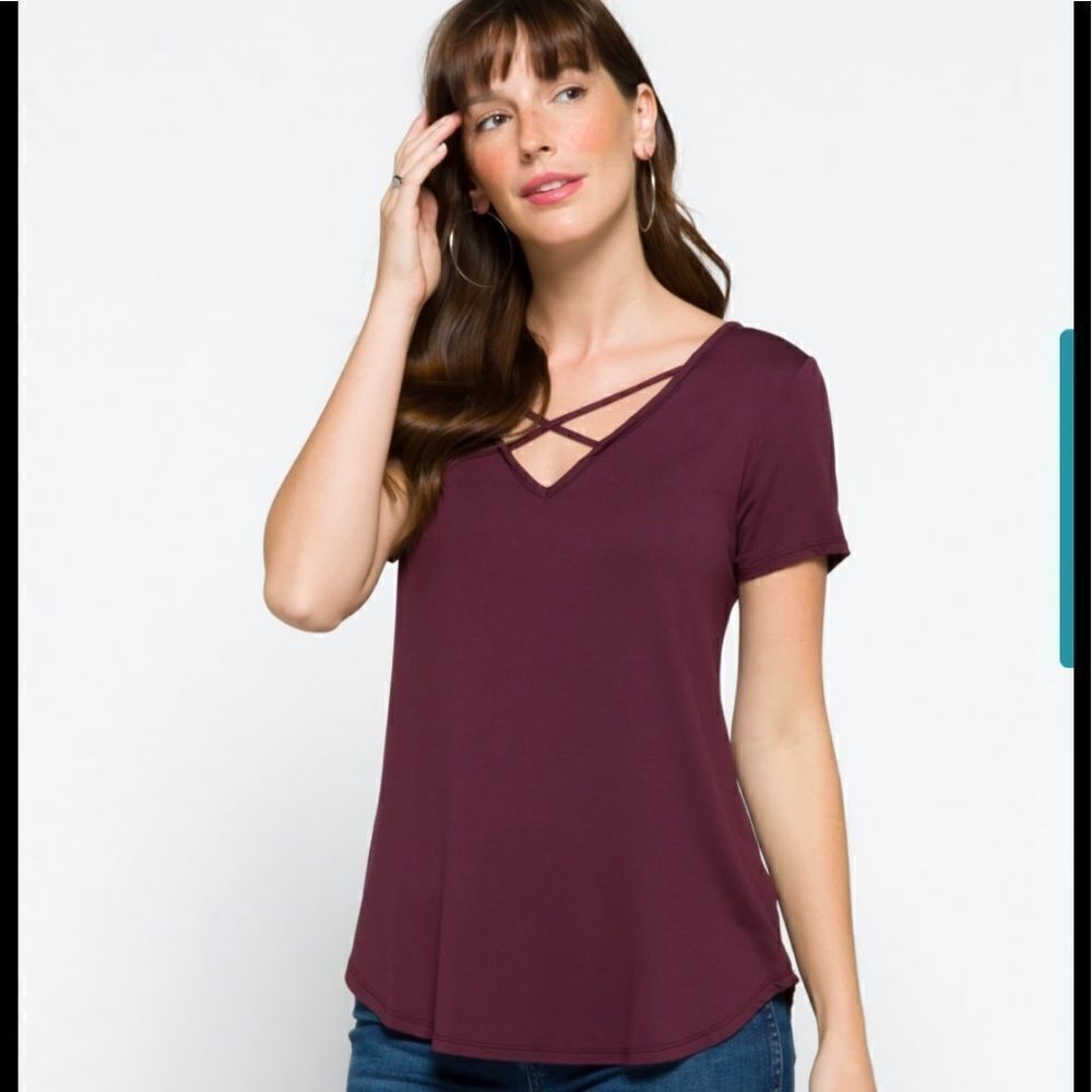 EMORY Park Dulce dark purple short sleeved knit top, size S